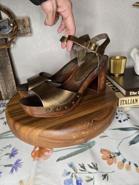 A. GIANNETTI Wooden Leather Heels Made In Italy Platforms